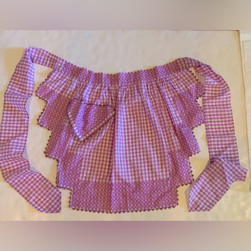 Vintage Purple Gingham Half Apron Chicken Scratch Embroidery